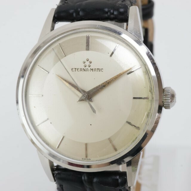 2406-527 エテルナ オートマチック 腕時計 ETERNA エテルナマチック 丸型 銀色ケース スクリューバック レザーベルト