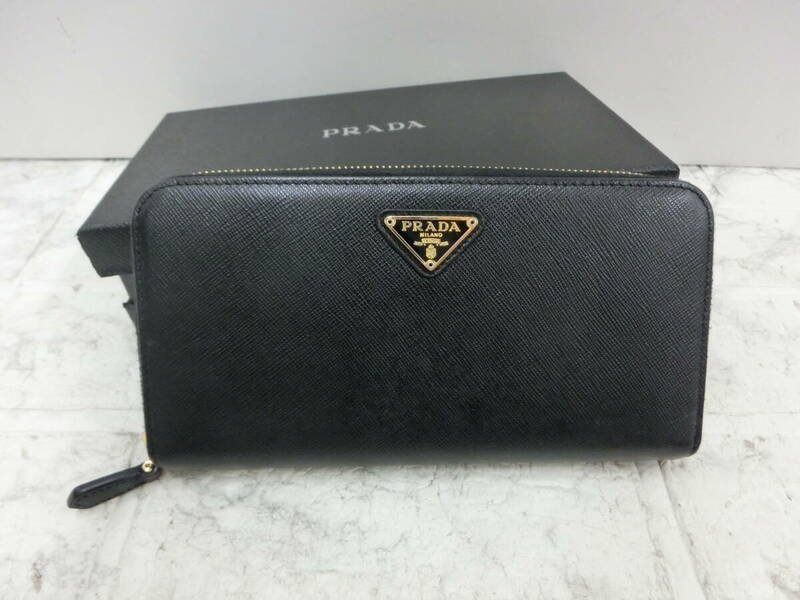 ☆ 美品 PRADA プラダ サフィアーノ ラウンドファスナー財布 ブラック ギャランティ 1ML506 激安1円スタート ☆