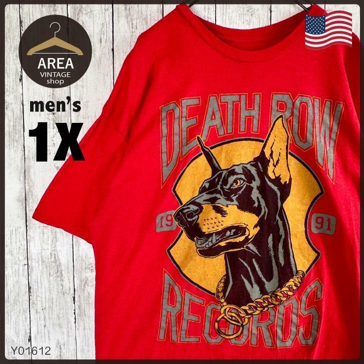 【DEATH ROW】古着アメリカTシャツ半袖1Xサイズレッド赤プリント犬