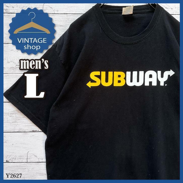 【PORT&COMPANY】SUBWAY古着アメリカTシャツ半袖メンズLブラック