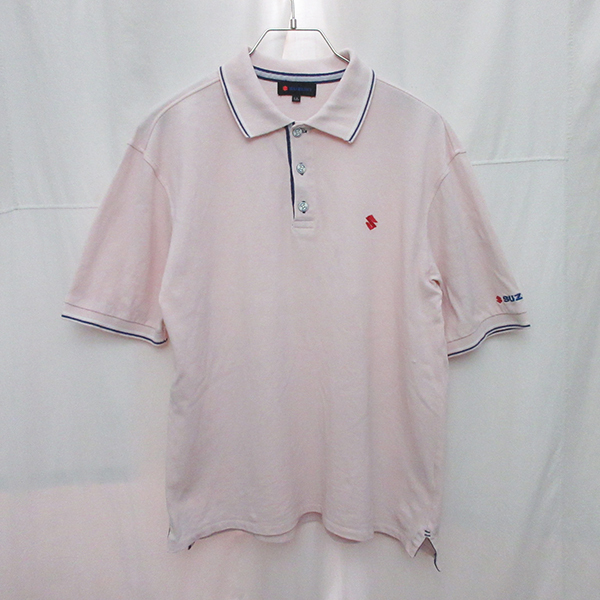 ■SUZUKI スズキ ポロシャツ 3ボタン 刺繍 薄ピンク 鹿の子 ヴィンテージ レトロ