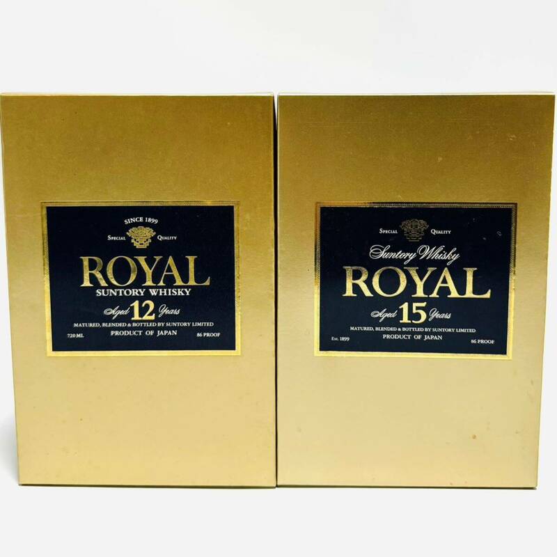 未開栓 SUNTORY ROYAL SRD01 12年 15年 セット！ サントリー ローヤル ウイスキー 古酒 箱あり 青ラベル ゴールド 専用化粧箱 