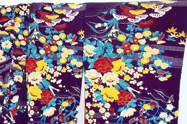 【着物フィ】アンティーク 小紋 身丈134.5cm 紫紺 袷 大正ロマン レトロ 正絹 仕立て上がり kimono 16246