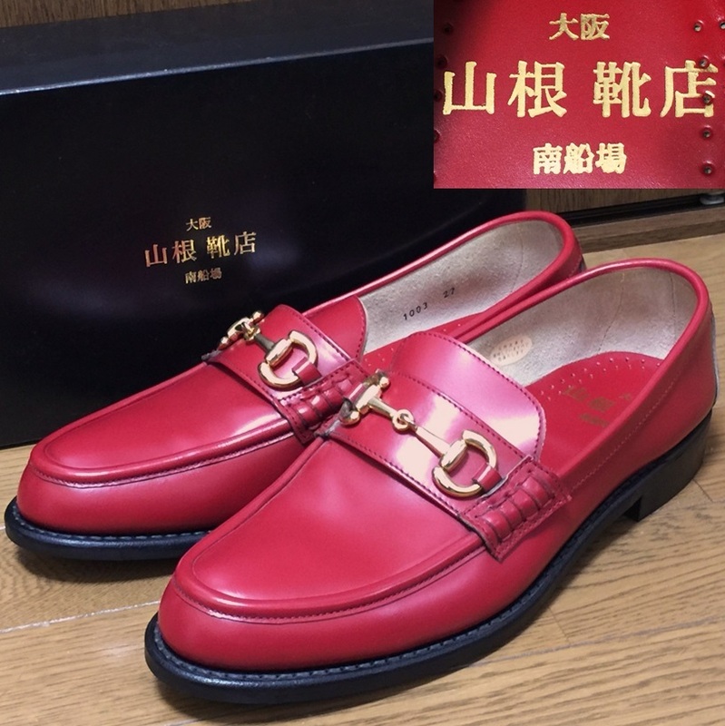 極美品 YAMANE 山根靴店 EVISU エヴィス 日本製 YK-1003 BIT LOAFER RED 牛革 レザー ビットローファー シューズ メンズ 27 赤 レッド 本革