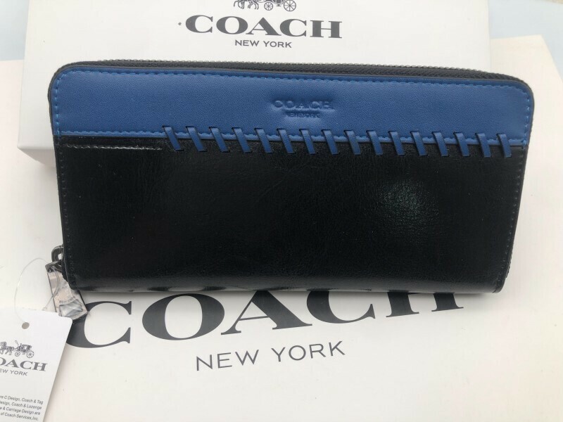 コーチ COACH 長財布 財布 ブラック ×ブルー スポーツ カーフ レザー 新品 未使用 贈り物L75209 f157