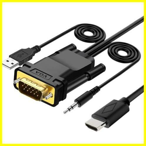 ★VGATOHDMI変換アダプタ★ VGA to HDMI 変換ケーブル 1.8M VCOM 金メッキVGA to HDMI 出力 変換アダプタ ビデオ 1080P@60Hz 音声転送 TV