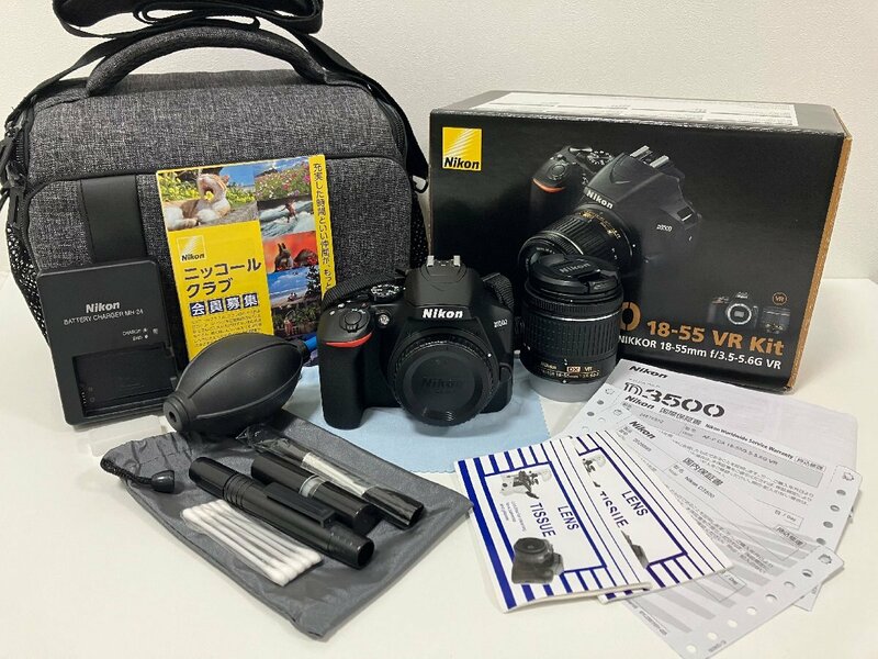 【C27455】Nikon D3500 18-55 VR Kit　AF-P DX NIKKOR 18-55mm f/3.5-5.6G VR　デジタル一眼　箱・付属品付き　通電確認済み　【中古品】　