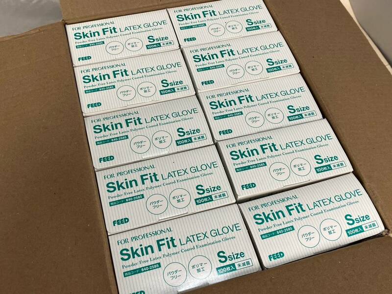 【ヒ02】FEED/フィード SkinFit ラテックスグローブ 1ケース（100枚×10箱）介護 医療 施設 衛生用品 保管品 未使用