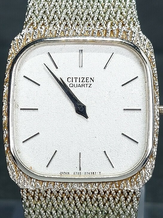 CITIZEN シチズン 2720-159225 メンズ アナログ クォーツ 腕時計 2針 ホワイト文字盤 スクエア メタルベルト ステンレス シンプルデザイン