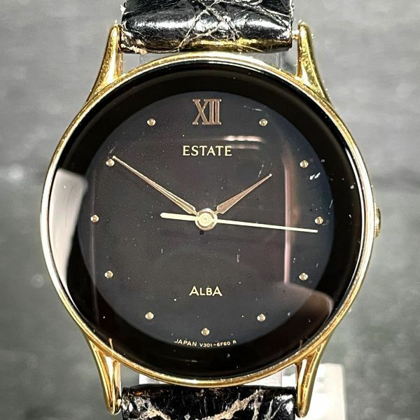 SEIKO セイコー ALBA アルバ V301-6B80 腕時計 アナログ クオーツ 3針 ブラック文字盤 レザーベルト メンズ 新品電池交換済み 動作確認済み