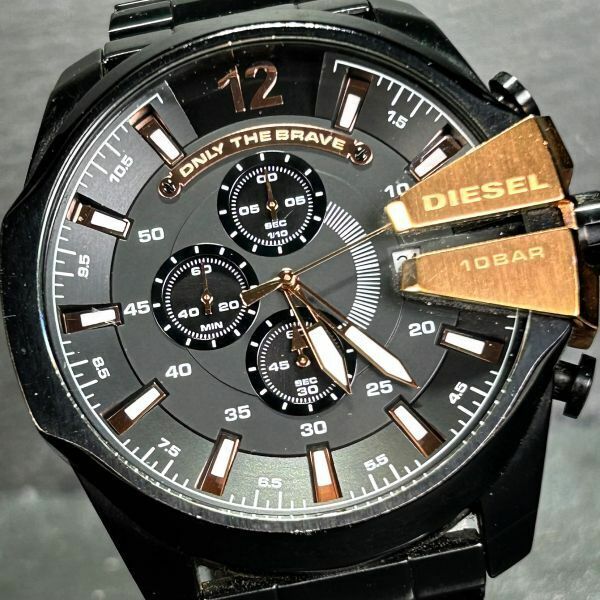 DIESEL ディーゼル メガチーフ DZ-4309 腕時計 クオーツ アナログ クロノグラフ ローズゴールド ブラック 新品電池交換済み 動作確認済み