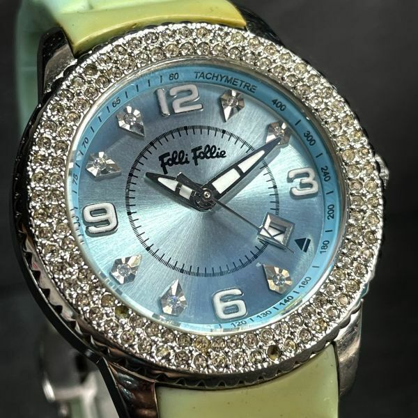 Folli Follie フォリフォリ WF5T003 腕時計 アナログ クオーツ 3針 カレンダー ブルー文字盤 ラバーベルト 新品電池交換済み 動作確認済み
