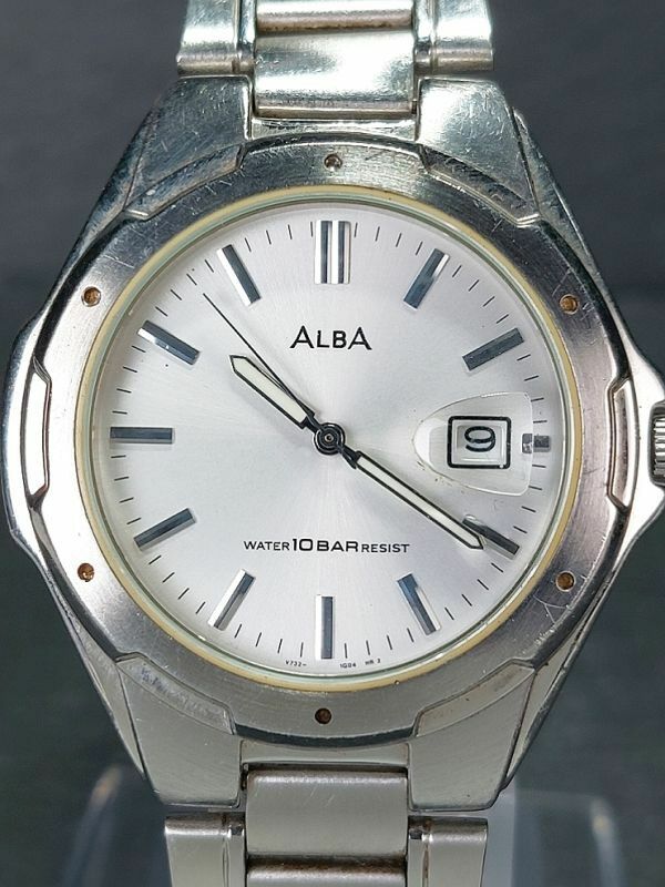 美品 SEIKO セイコー ALBA アルバ APBX209 アナログ クォーツ 腕時計 ホワイト文字盤 カレンダー メタルベルト ステンレス 新品電池交換済