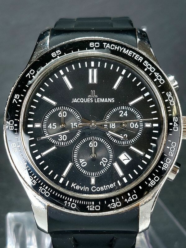 JACQUES LEMANS ジャックルマン ケビン・コスナー 11-1586 メンズ アナログ クォーツ 腕時計 ブラック クロノグラフ デイト 新品電池交換済