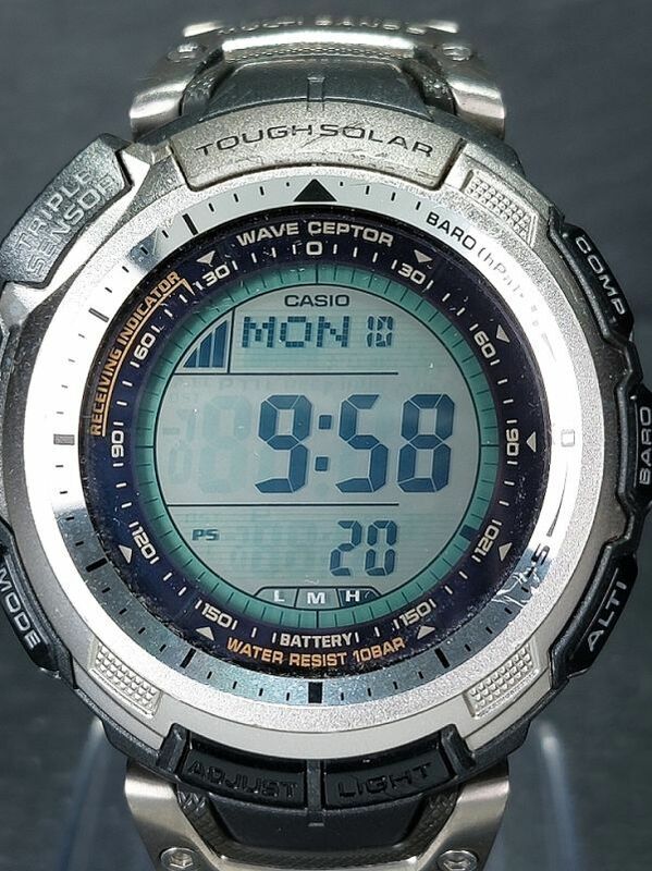 美品 CASIO カシオ PROTREK プロトレック PRW-1300TJ-7 デジタル ソーラー 腕時計 ビッグフェイス ステンレス メタルベルト 動作確認済み