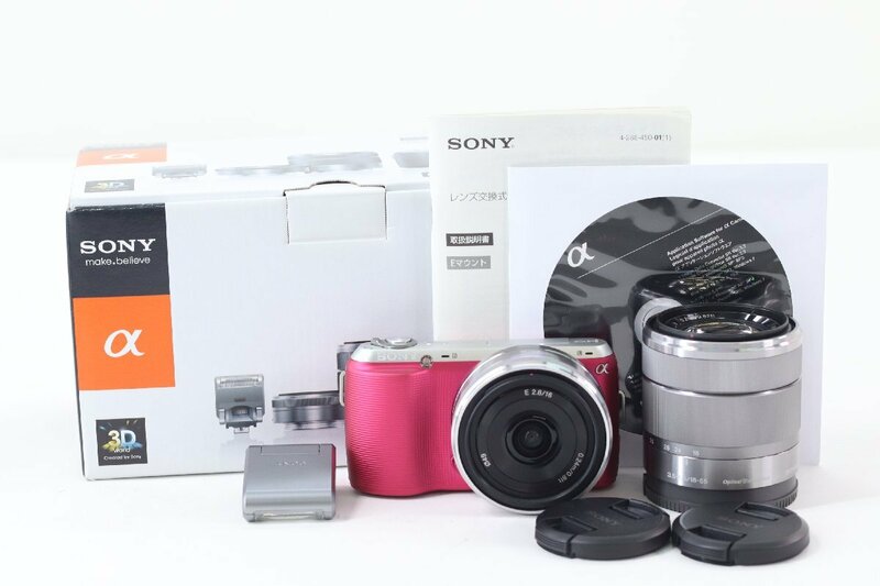 SONY α NEX-C3 E16mm F2.8/E18-55mm F3.5-5.6 OSS ソニー デジタル 一眼レフ カメラ レンズ ピンク系 43789-Y
