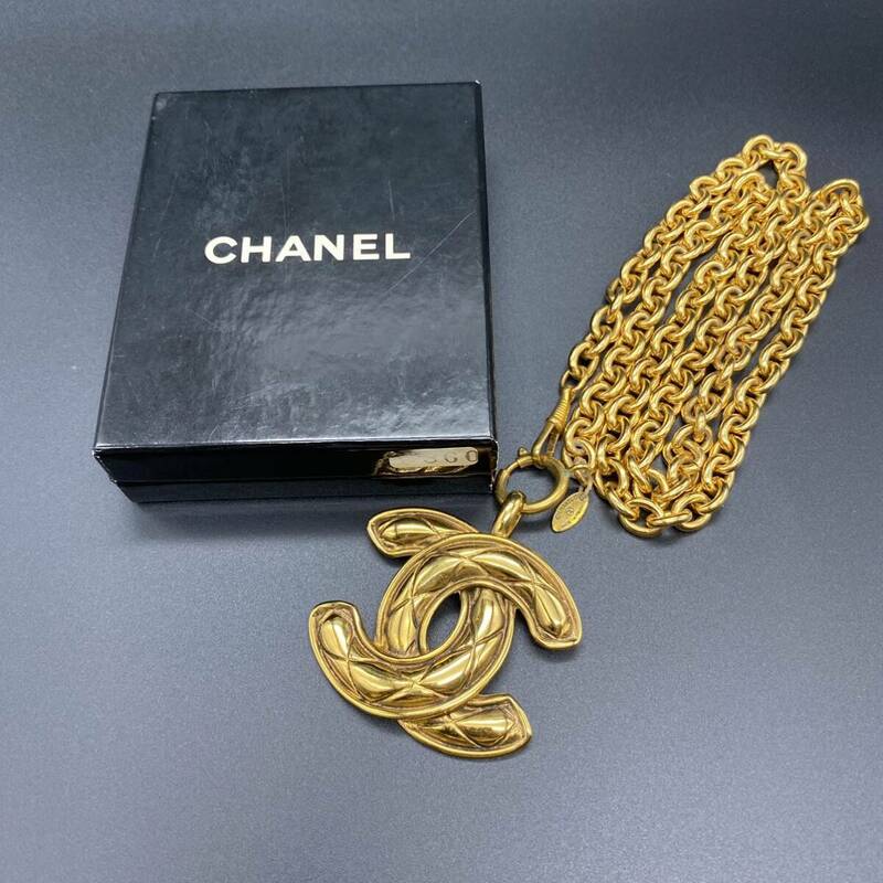 【S-67】CHANEL シャネル アクセサリー ヴィンテージ チェーンネックレス マトラッセ ココマーク ゴールド ※コメマーク有