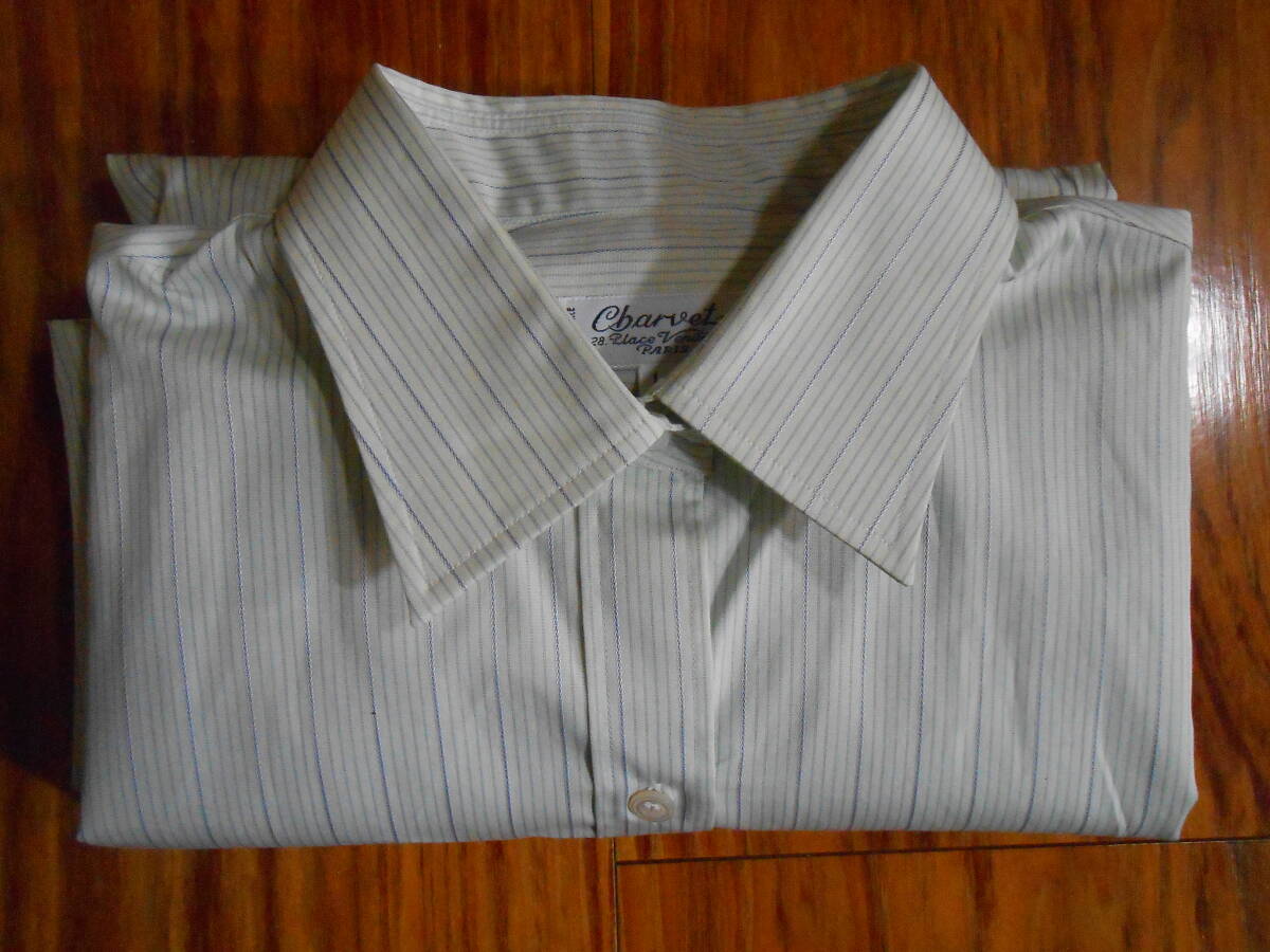未使用タグ付 フランス老舗シャツメーカー Charvet シャルベ 美しいストライプ柄シャツ②　ＵS$450 男女兼用　男性M位　女性XL位 