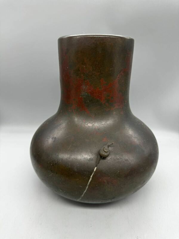 青銅花瓶 銅製 花生 花瓶 蝸牛 赤 作者不明 長頸壺 重さ2.6kg