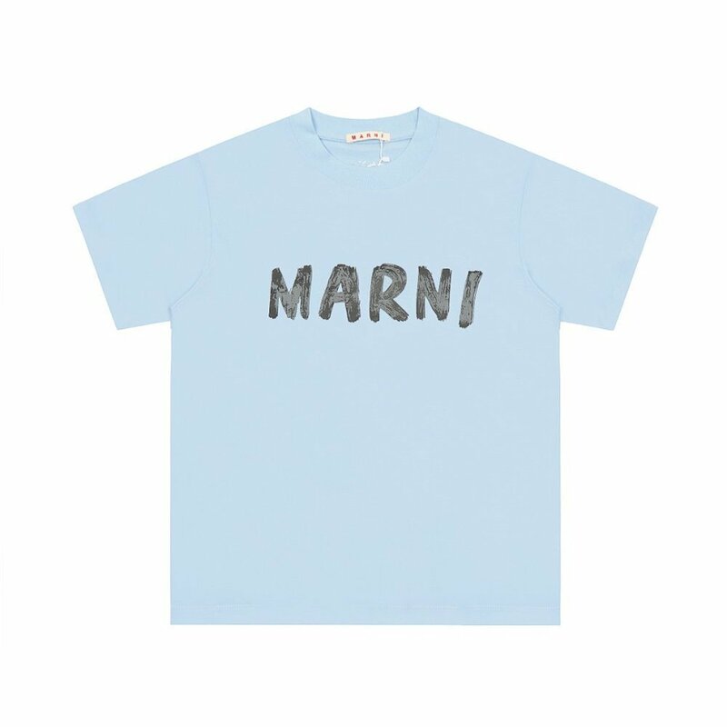MARNI マルニ ロゴ入り コットン製 半袖Tシャツ 淡いブルー カットソー ユニセックス 38サイズ（155/80A）