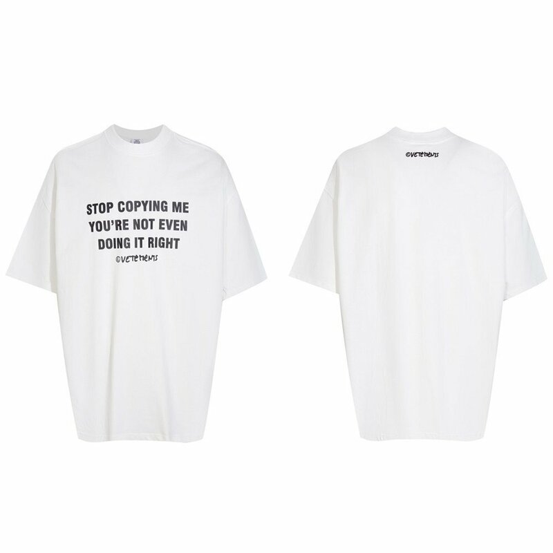 【VETEMENTS】 ストップ・コピー・ミー 半袖 Tシャツ 男女兼用 ホワイト シャツ カジュアル Lサイズ