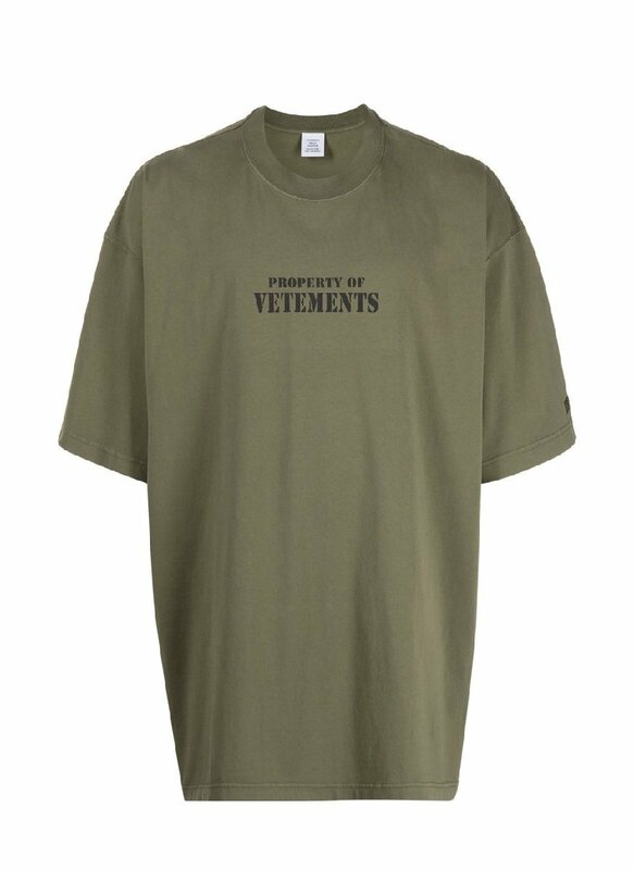 ＊VETEMENTS＊PROPERTY OF VETEMENTS T-SHIRT 半袖 tシャツ ロゴ シャツ 簡約 カジュアル ダークグリーン Lサイズ