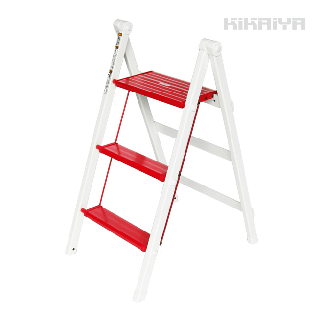 KIKAIYA 脚立 3段 レッド&ホワイト 赤/白 踏み台 折りたたみ 軽量 アルミ製 ステップスツール ステップ台 はしご 耐荷重100kg
