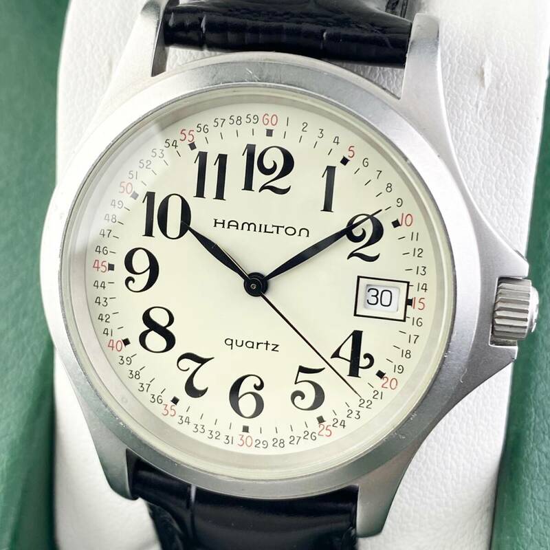 【1円〜】HAMILTON ハミルトン 腕時計 メンズ 9821C アイボリー文字盤 ラウンドフェイス デイト 可動品