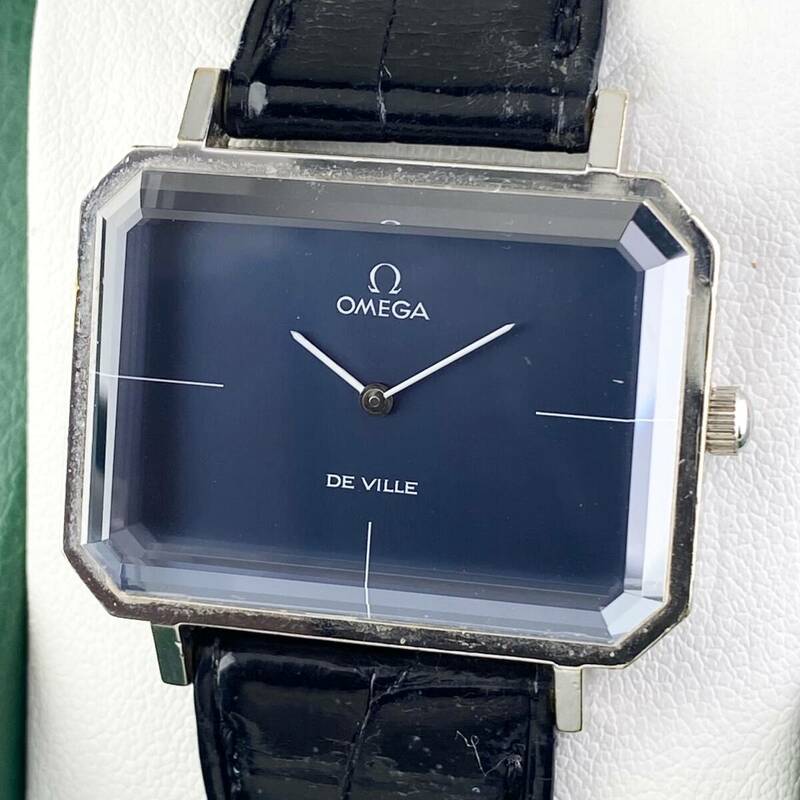 【1円〜】OMEGA オメガ 腕時計 メンズ 手巻き DE VILE デビル ブルー文字盤 スクエア アンティーク 可動品