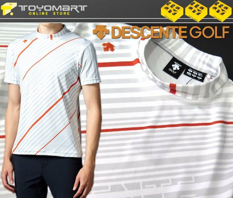 G221●DESCENTE GOLF デサントゴルフ●新品　スムース ストライ ププリント モックネックシャツ　グレー/M　定価13200円