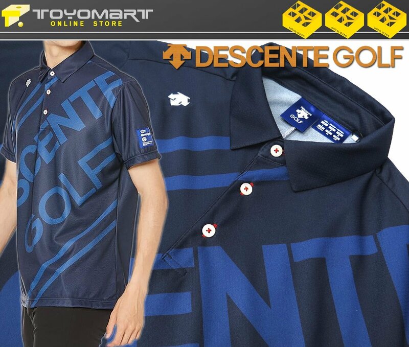 G226●DESCENTE GOLF デサントゴルフ●新品　ダイヤニット ライジングロゴ プリントシャツ　ネイビー/L　定価13200円