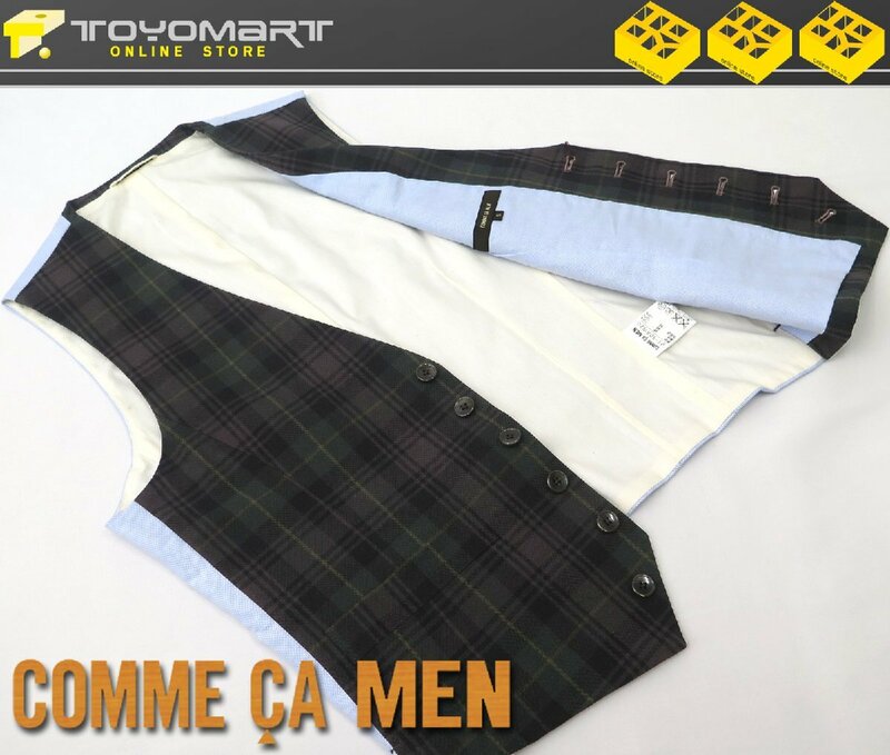 6001●コムサメン COMME CA MEN●新品　AW20　チェック柄　コットンベスト　グリーン系/M　定価16500円