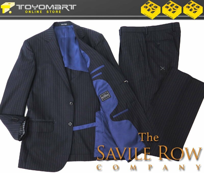 7094●Savile Row サビルロウ●4242　新品 【JOHN CAVENDISH】 ストライプ　プレミアムスタンダードスーツ　ネイビー/A6