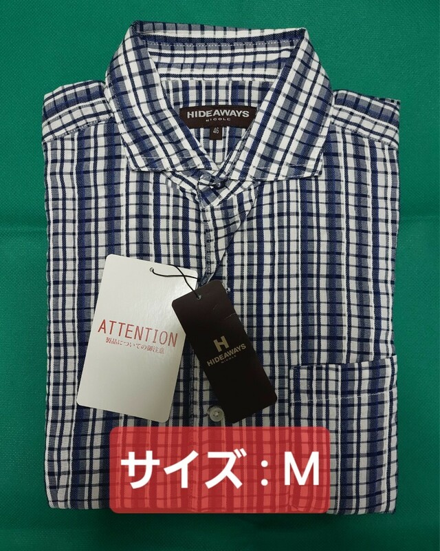【定価1万円】HIDEAWAYS NICOLE 五分袖ホリゾンタルカラーシャツ(サイズ:M) ※6379※74