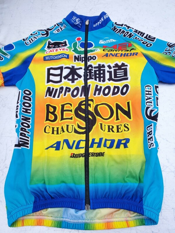 日本舗道 nippo サイクルジャージ mサイズ フルオープン ビエンメ biemme anchor 夏用に 派手柄 スポンサー プロチームジャージ 