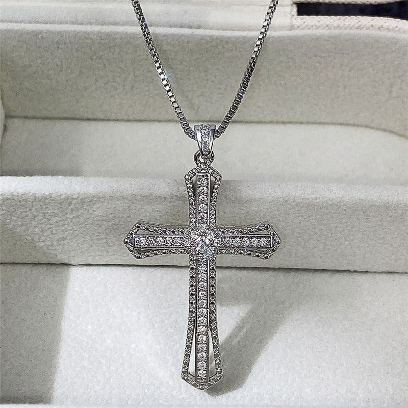 シルバー925色★czダイヤモンド クロス ネックレス十字架★最高品質の輝き
