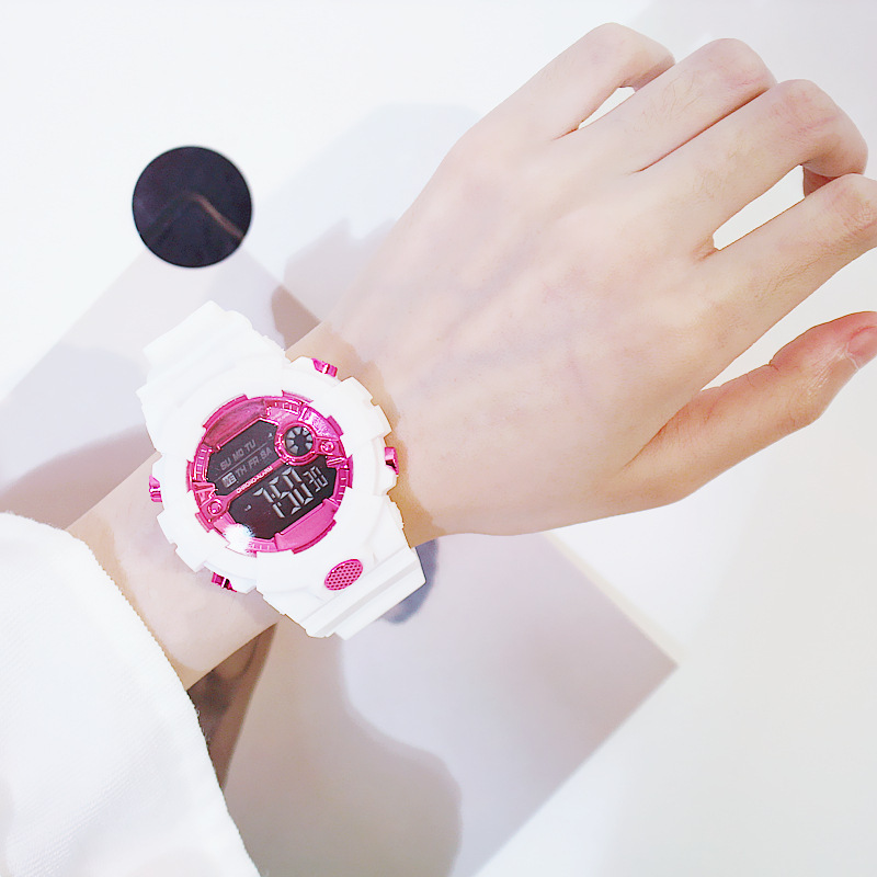 ホワイト★ビックフェイス スポーツウォッチ●ファッション シリコン腕時計 ピンク