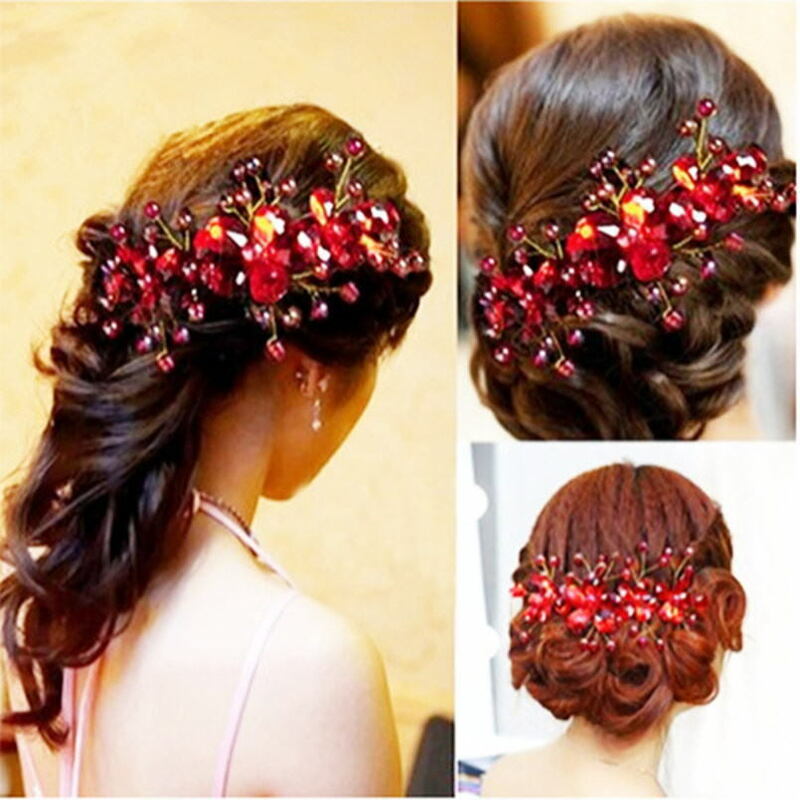 一点加えるだけで気品あふれる★ヘアコーム 赤いワインレッドクリスタル髪飾りピン