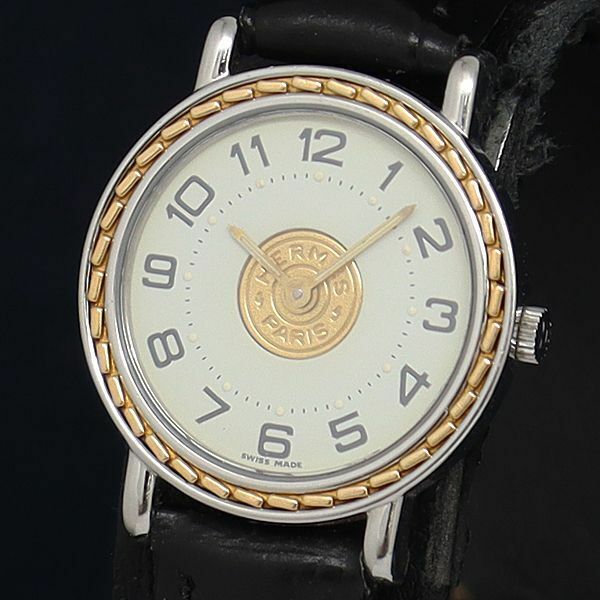 1円 QZ エルメス セリエ 白×ゴールド文字盤 レディース腕時計 OKZ 0090200 5BJT