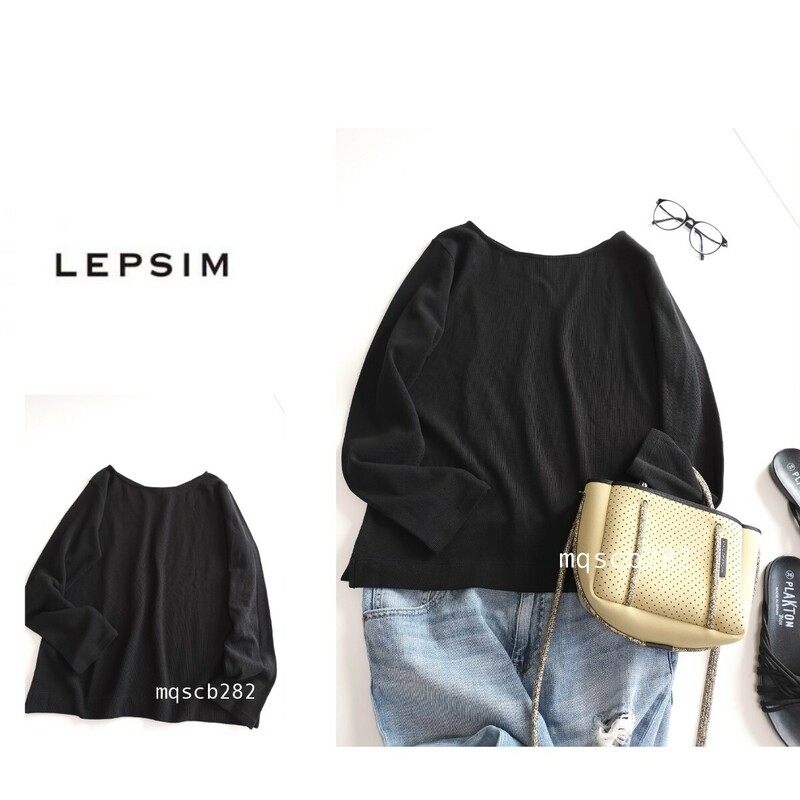 レプシィム LEPSIM コットン100 リブ カットソー プルオーバー 黒 size M