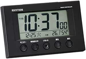 リズム(RHYTHM) 目覚まし時計 電波時計 温度計・湿度計付き フィットウェーブスマート 黒 7.7×12×5.4cm 8RZ