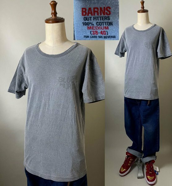 【日本製 国内正規品】名作 Barns Outfitters バーンズアウトフィッターズ コットン100 ブルーハリケーン 半袖 Tシャツ M チャコールグレー