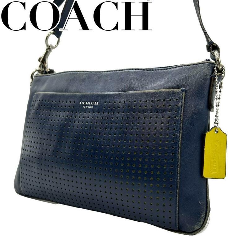 COACH コーチ　s10 レザー　ショルダーバッグ　パンチング　ネイビー　紺