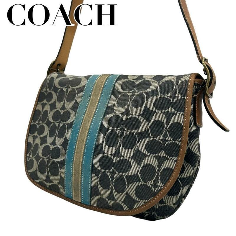 COACH コーチ　s32 ショルダーバッグ　7043 シグネチャー　デニム　紺