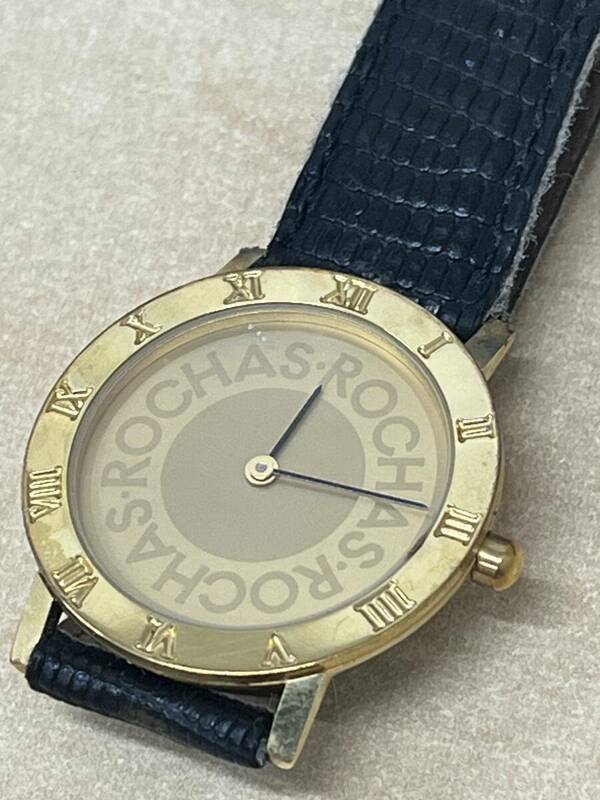 長「16071」ROCHAS ロシャス 8259 ゴールドカラー　ロゴ文字盤　 腕時計 クォーツ QZ ウォッチ テスター〇　ジャンク