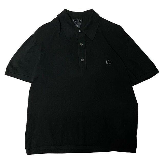 高級 伊・GUCCI グッチ Gロゴ ラインストーン ニットポロシャツ ブラック 50/XL 美品 F024
