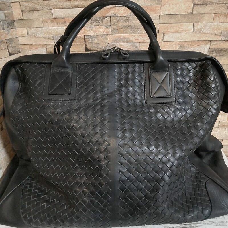 1円【入手困難 定価85万！】BOTTEGA VENETA ボッテガヴェネタ ボストンバッグ ビジネスバッグ トートバッグ レザー イントレチャート 黒