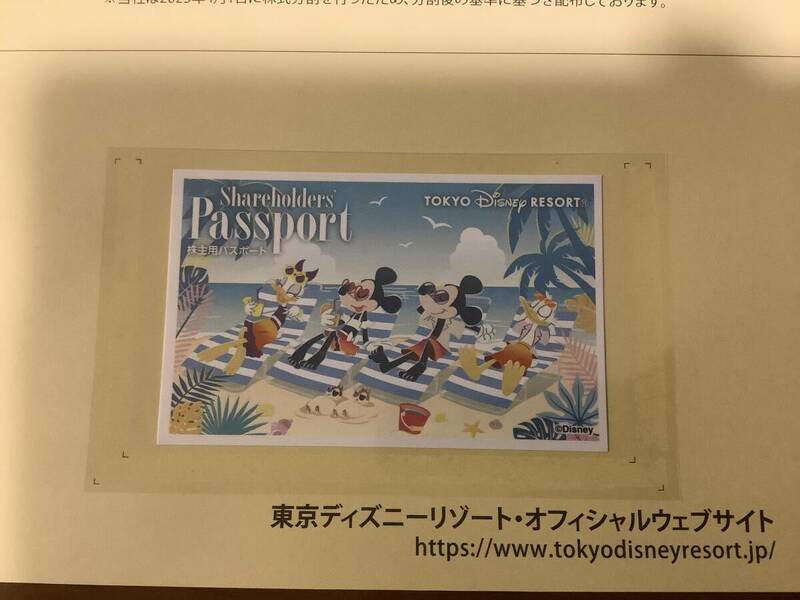 東京ディズニーリゾート1デーパスポート　株主優待　東京ディズニーランド　ディズニーシー　1枚分