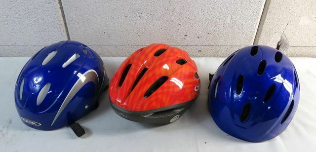 N⑥13 自転車用 ヘルメット 3点 キッズ 子供用 54～56cm サイクルヘルメット カブト 児童用 6歳以上用 S-Mサイズ 青 オレンジ ブルー 中古