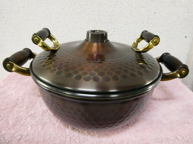 佐⑥　54　高級銅製　しゃぶしゃぶ鍋　銅鍋 未使用　保管品　持ち手ウッド　美品